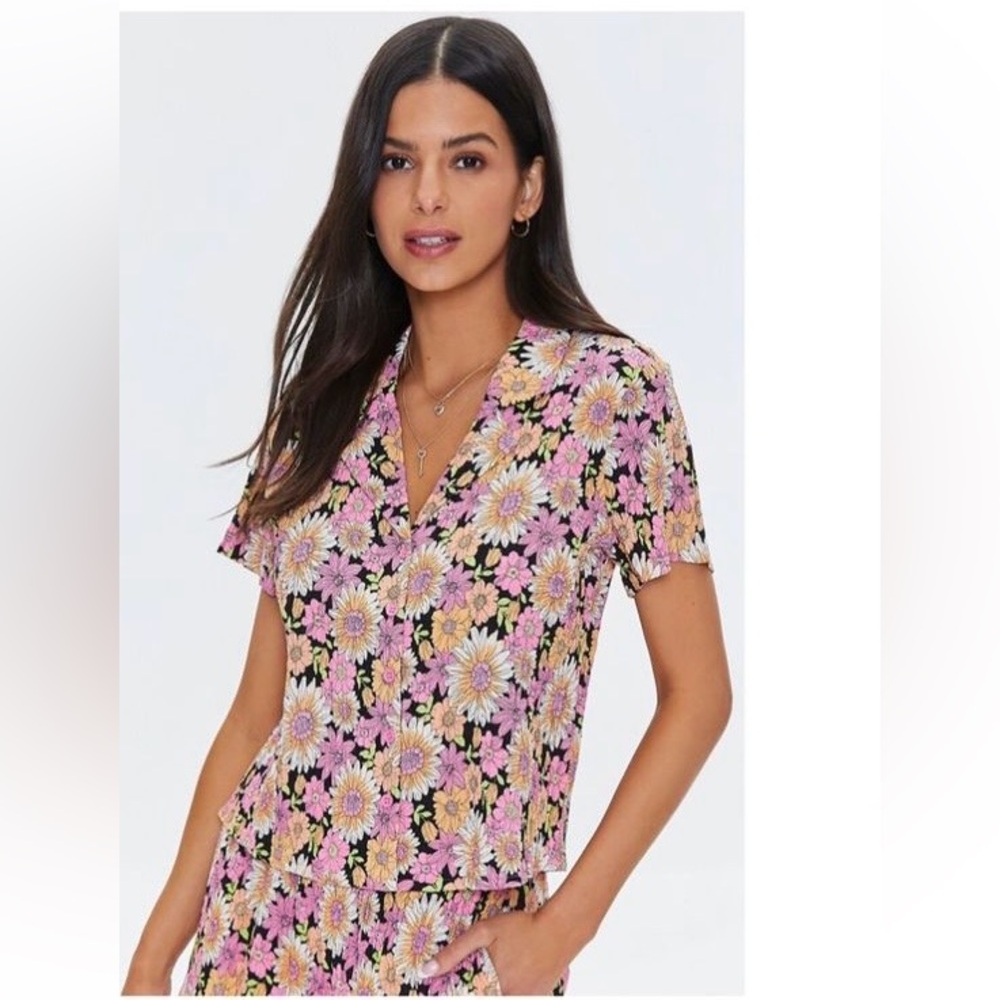 Forever 21 Pink and Yellow Floral Top